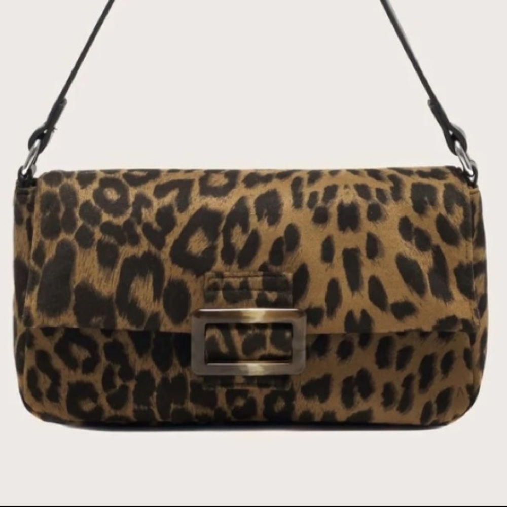 Leopard Print Baguette Handbag